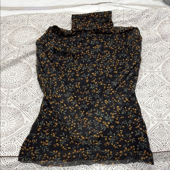 Ganni Tops - Ganni Women’s Black Floral Long-Sleeve Turtleneck Top